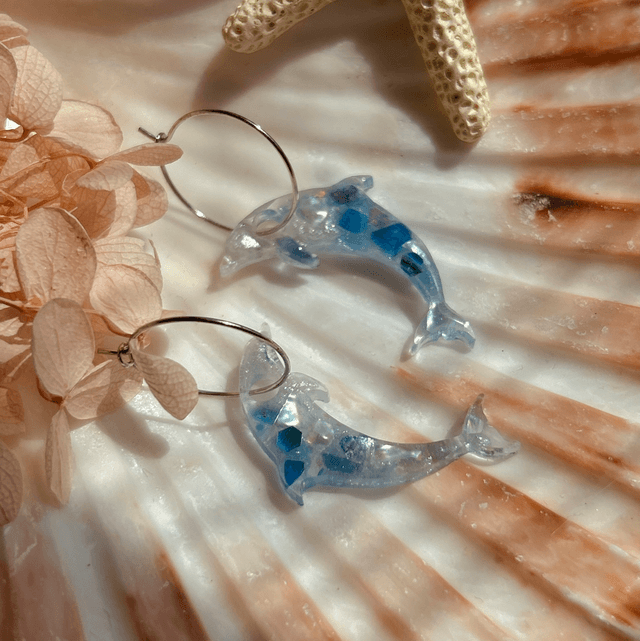 Dolphin Hoop Earrings with Sea Glass