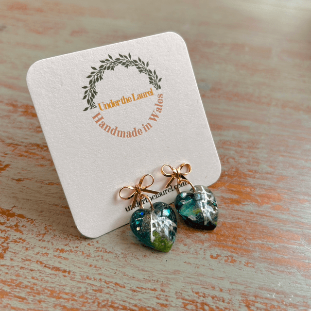 Spiderweb and Bow Heart Stud Earrings