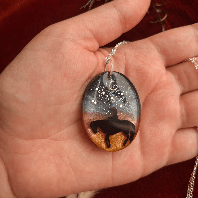 Cowboy at Night Celestial Moon and Star Pendant Necklace
