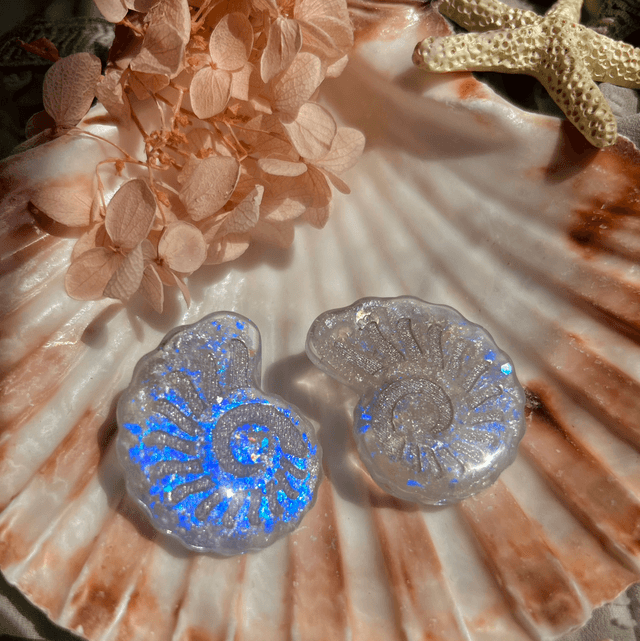 Blue/Purple and Silver Nautilus Shell Stud Earrings