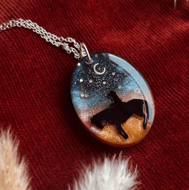 Cowboy at Night Celestial Moon and Star Pendant Necklace