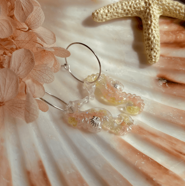 Seahorse Hoop Earrings Stainless Steel Pink