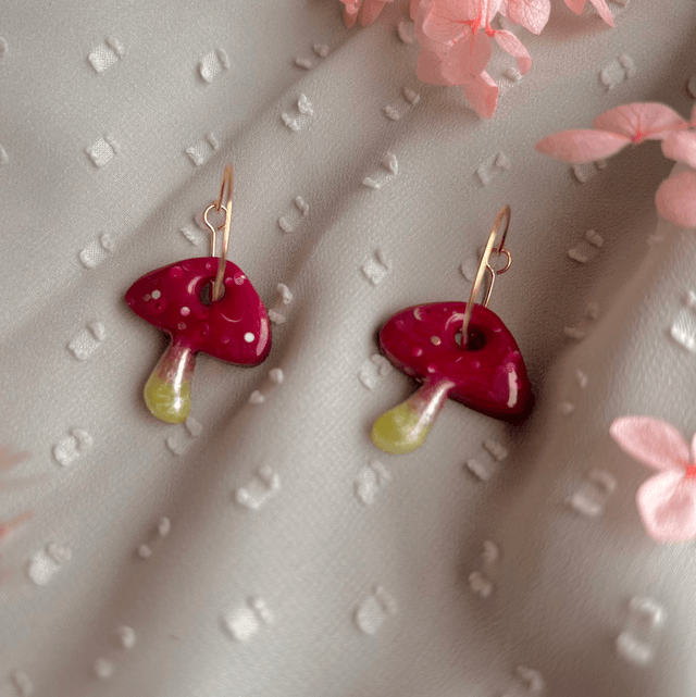 Red Mushroom Hoop Earrings 