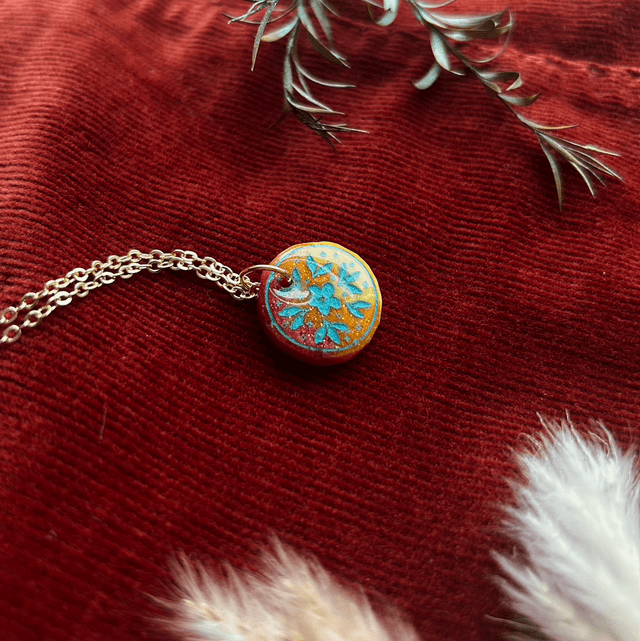 Full Moon Necklace with Turquoise Floral Detail