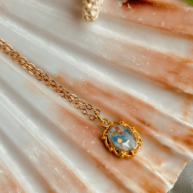 Tiny Ornate Necklace Gold Plated Bezel