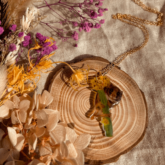 Hazel Dormouse and Mullein Flower Necklace 