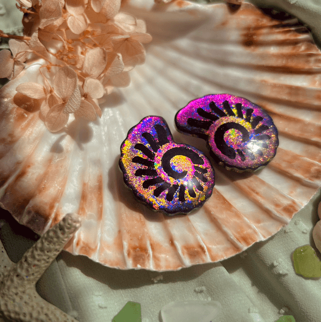 Iridescent Rainbow Nautilus Shell Stud Earrings