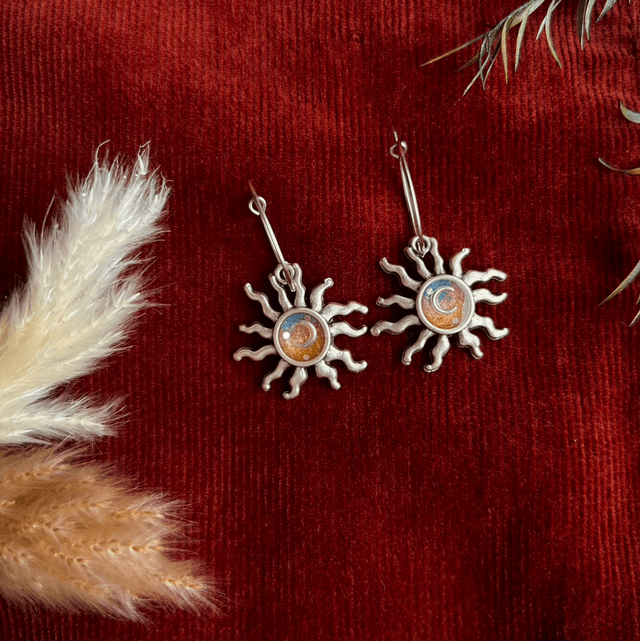Celestial Sun Earrings with Moon details