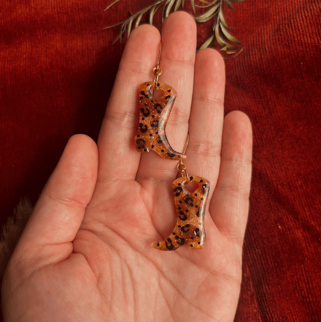 Leopard Print Cowboy Boot Earrings 