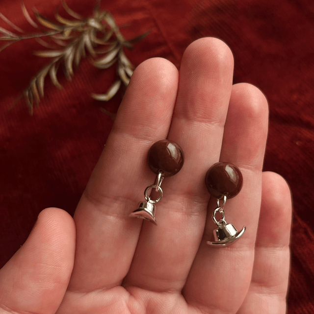 Chocolate Brown and Silver Cowboy Hat Earrings