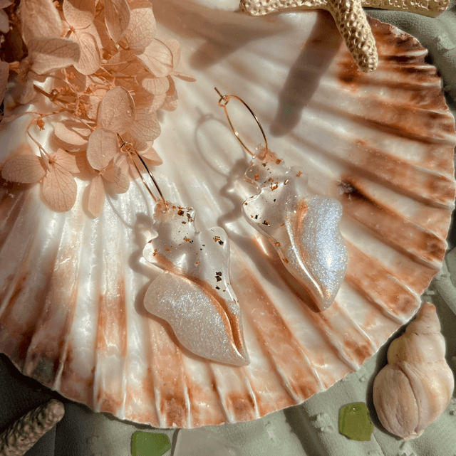 White, Gold and Copper Shell Hoop Earrings