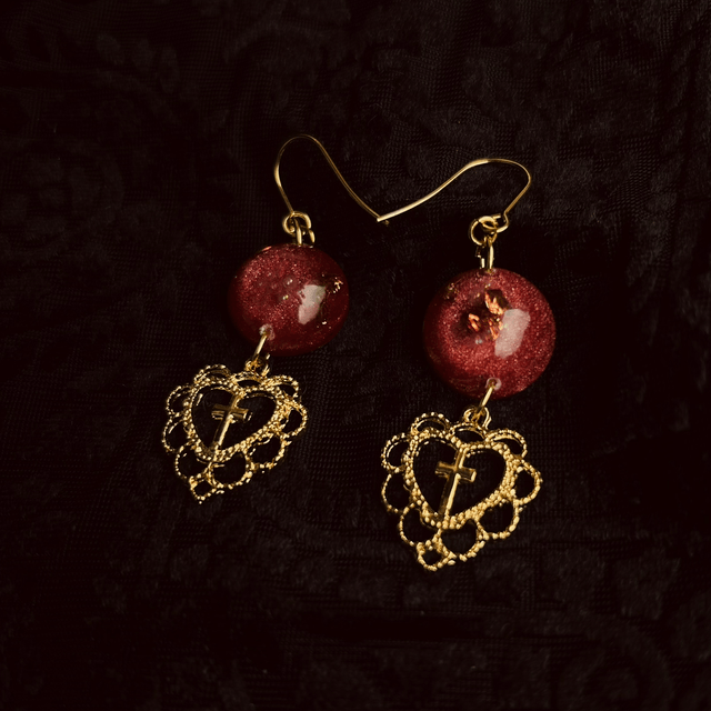Cross and Heart Red Earrings