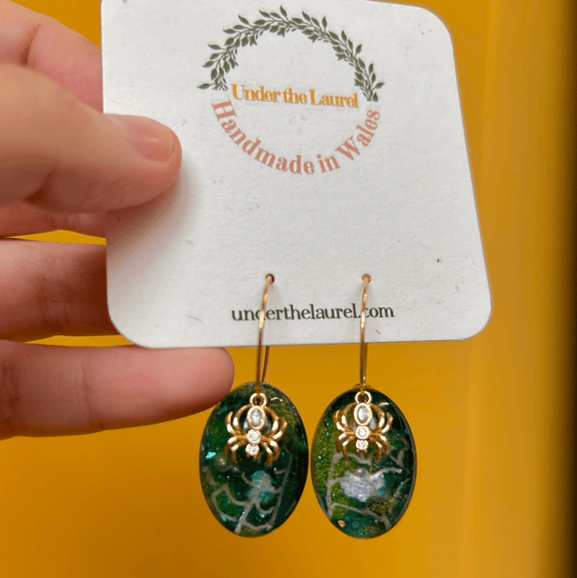Dark Garden Spider and Spiderweb Earrings