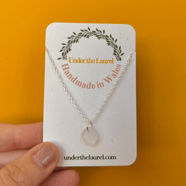 White Dainty Sea Glass Necklace Silver Plated Chain