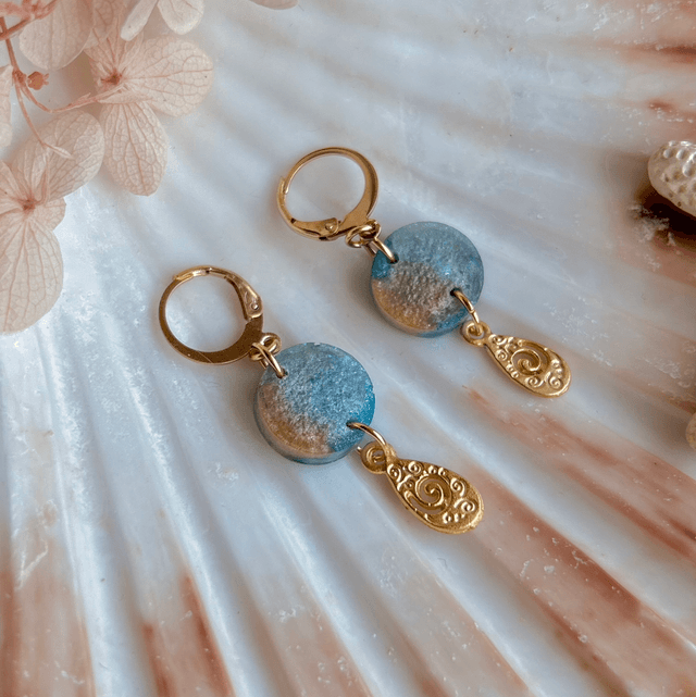 Circular Huggie Hoop Earrings with Swirl Charms