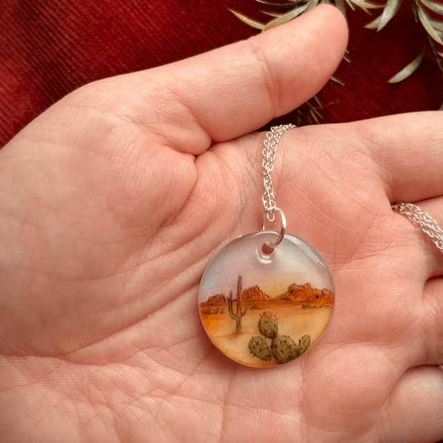 Desert Scene Necklace Hand Drawn