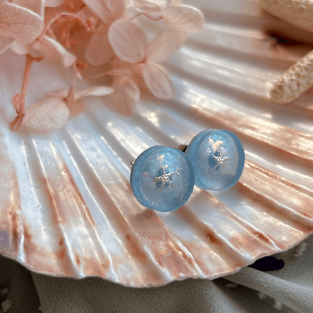 Silver Starfish Circular Stud Earrings Holographic Stainless Steel