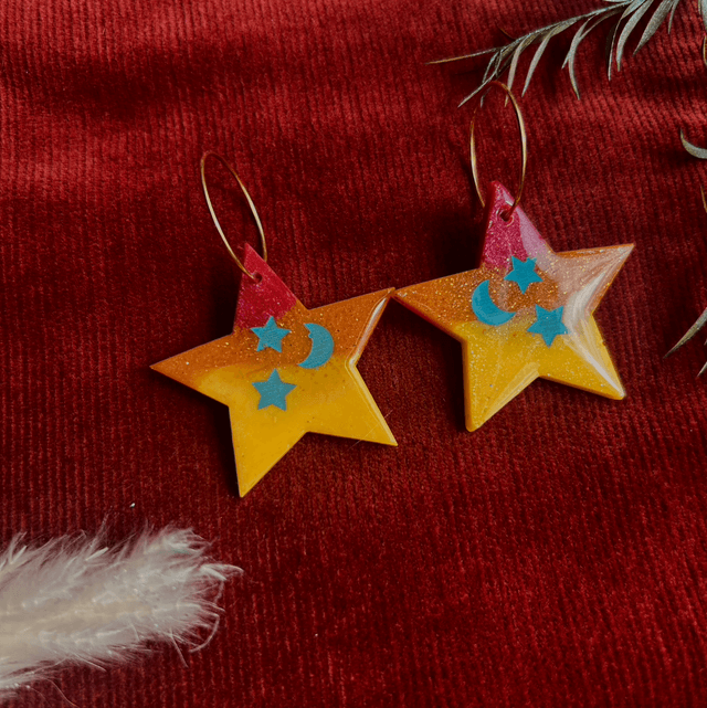 Statement Star Earrings With Turquoise Celestial Details
