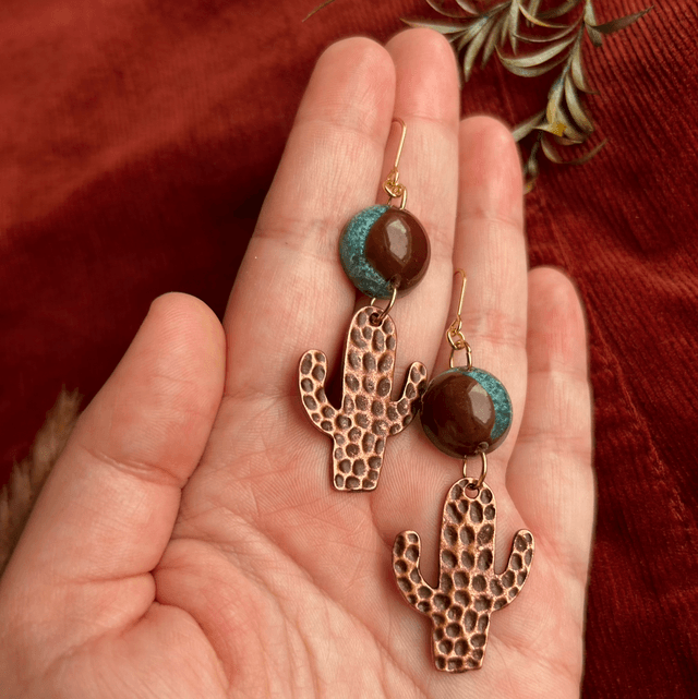 Copper Cactus Statement Earrings