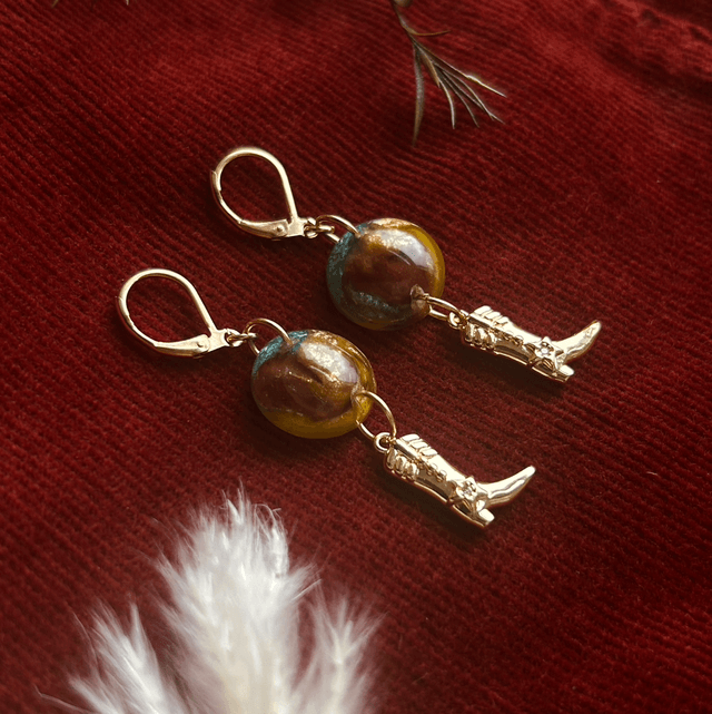 Gold and Turquoise Cowboy Boot Earrings