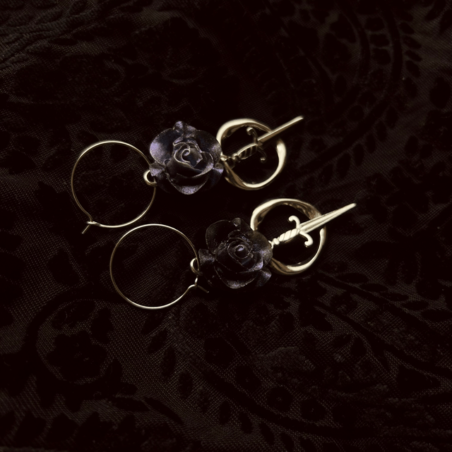 Rose and Dagger Hoop Earrings