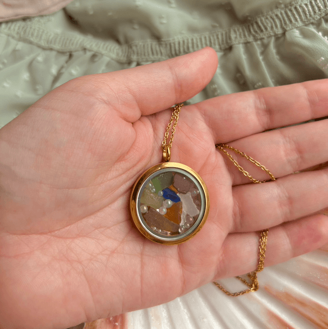 Sea Glass Floating Necklace Stainless Steel