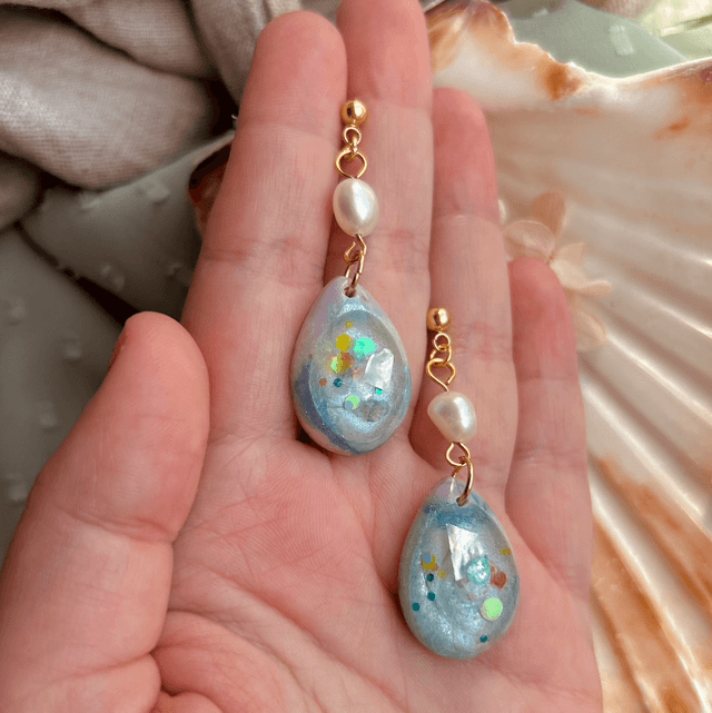 Large Teardrop Stud Statement Earrings with Freshwater Pearls