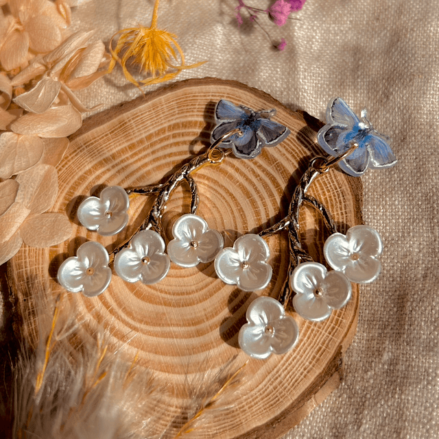 Common Blue Butterfly and Blossom Stud Earrings