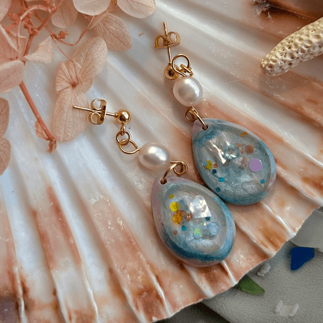 Large Teardrop Stud Statement Earrings with Freshwater Pearls