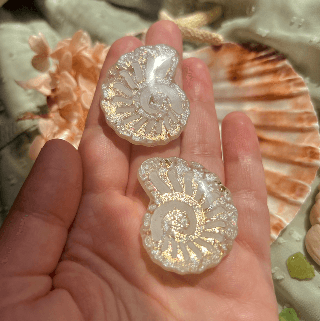 Gold and White Nautilus Shell Stud Earrings