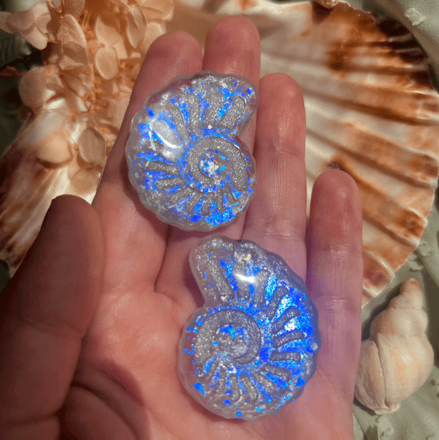 Blue/Purple and Silver Nautilus Shell Stud Earrings