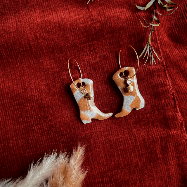 Cow Print Cowboy Boot Earrings