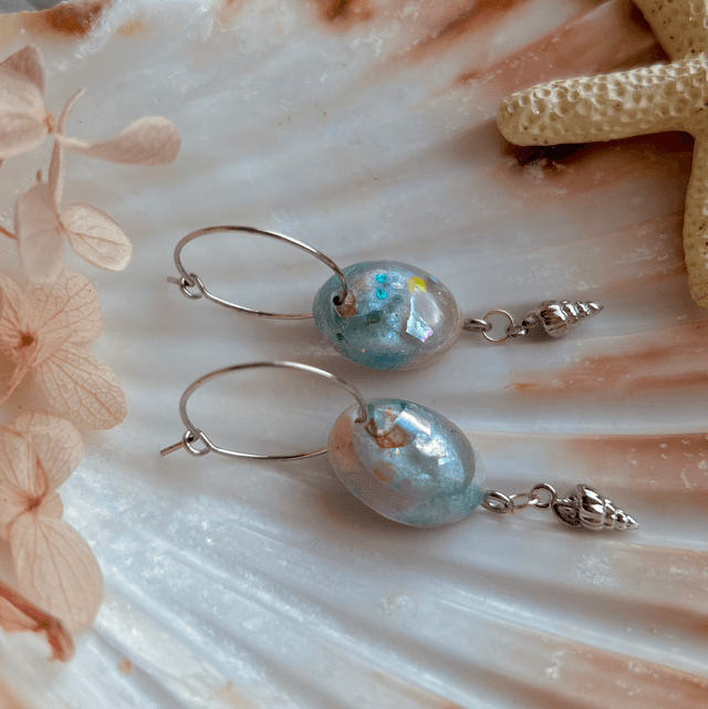 Oval Hoop Earrings with Shell Charms Stainless Steel