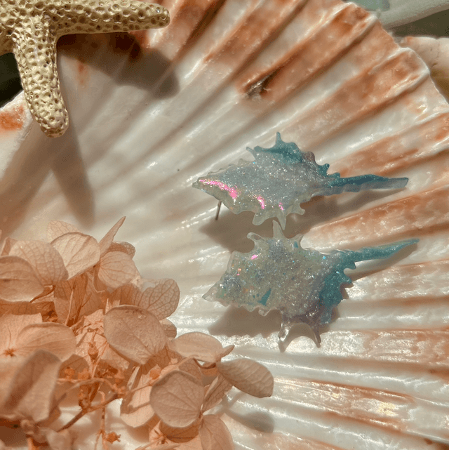 Iridescent Shell Stud Earrings Mint, White and Pink