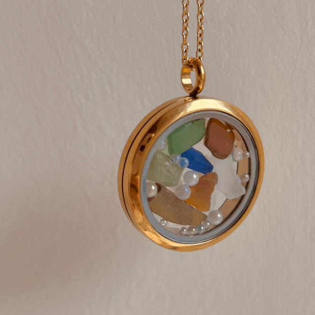 Sea Glass Floating Necklace Stainless Steel