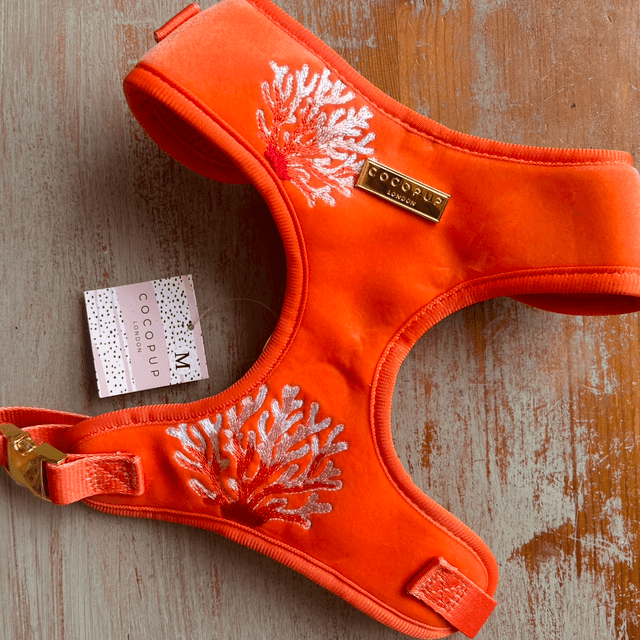 Cocopup London Luxe Velvet Adjustable Neck Harness Coral Core - Medium