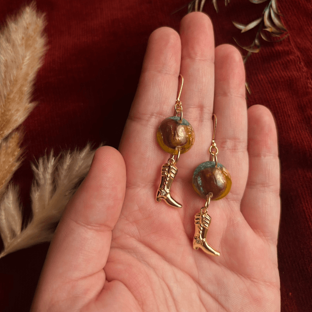 Gold and Turquoise Cowboy Boot Earrings