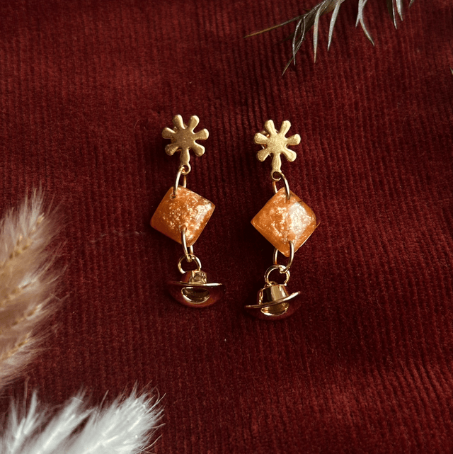 Peach and Gold Cowboy Hat Earrings