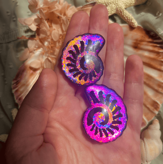 Iridescent Rainbow Nautilus Shell Stud Earrings