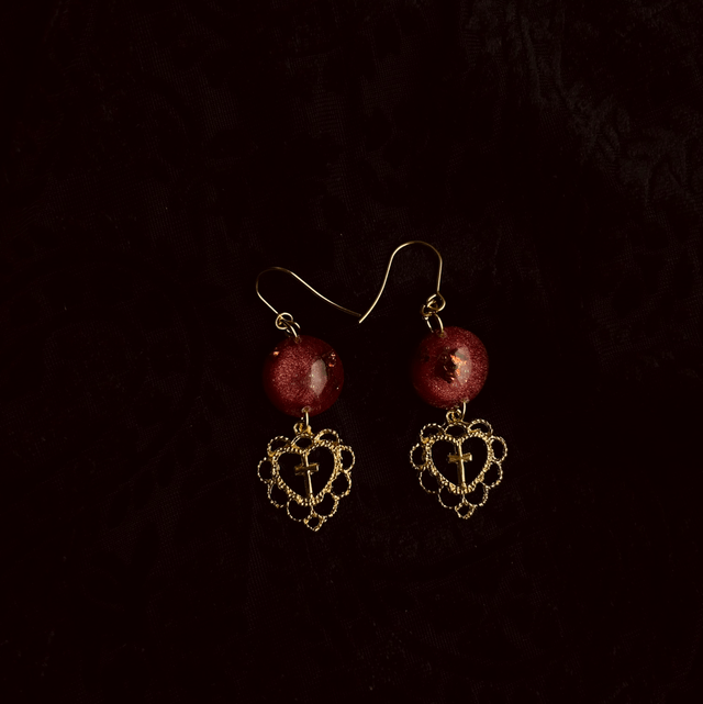 Cross and Heart Red Earrings