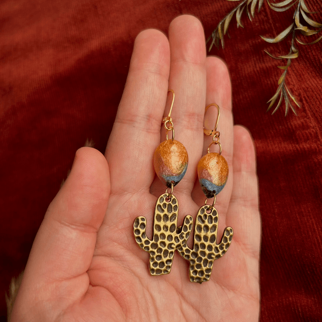 Bronze Cactus Statement Earrings