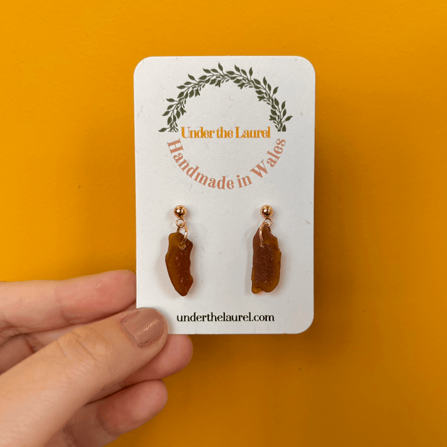Brown Sea Glass Stud Earrings