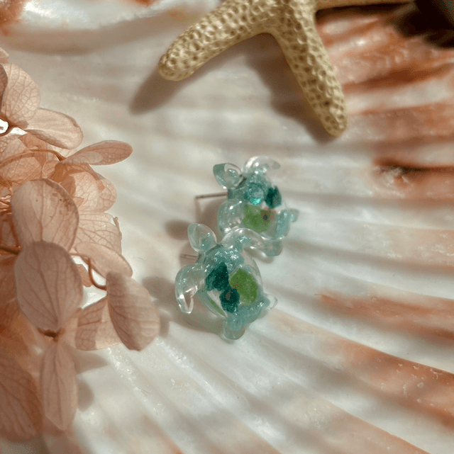 Turtle Stud Earrings with Sea Glass Style 2