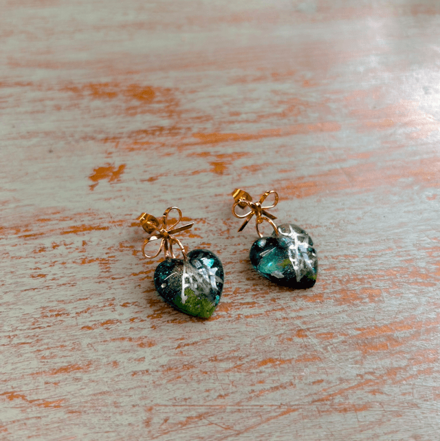 Spiderweb and Bow Heart Stud Earrings