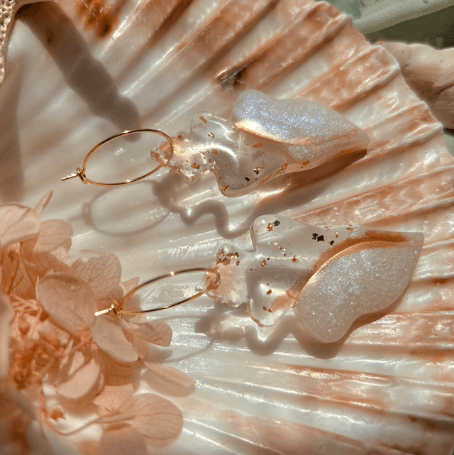 White, Gold and Copper Shell Hoop Earrings