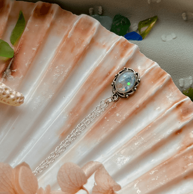 Tiny Ornate Necklace Silver Plated Bezel