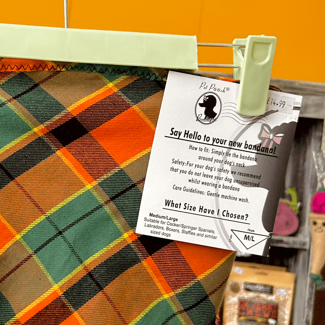 Pet Pooch Boutique Frayed Squirrel Chaser Plaid Bandana - Medium/Large