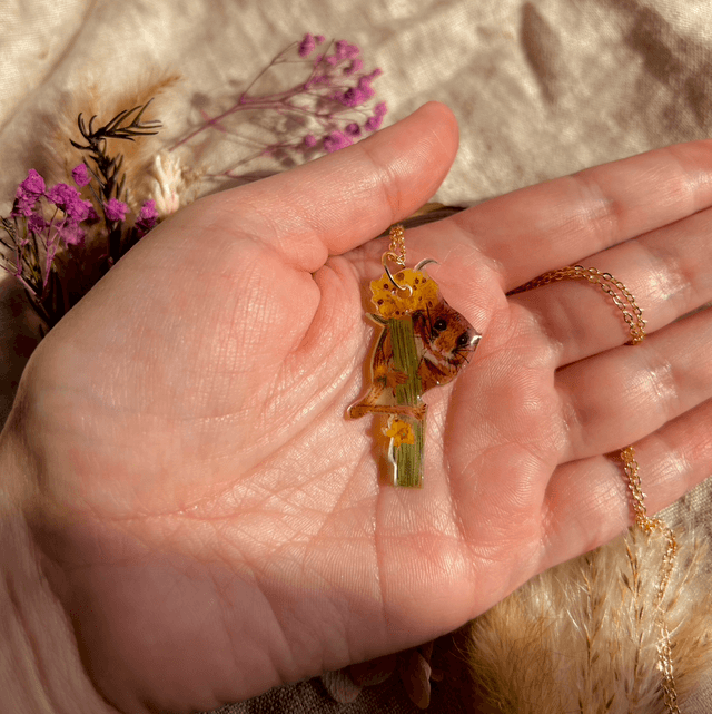 Hazel Dormouse and Mullein Flower Necklace 