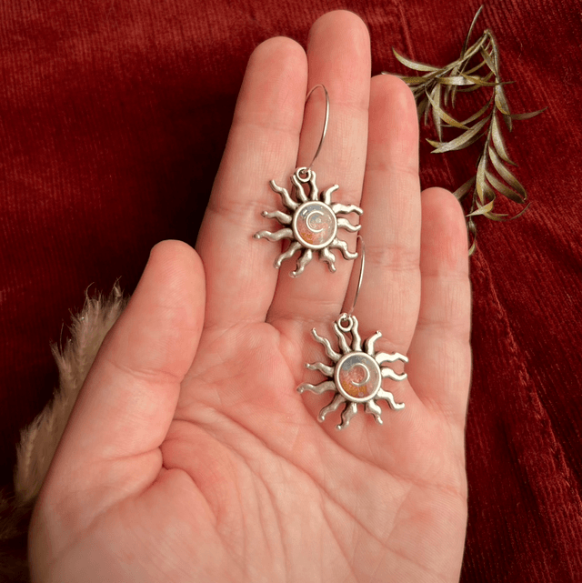 Celestial Sun Earrings with Moon details