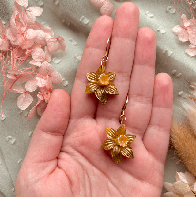 Golden Daffodil Huggie Hoop Earrings